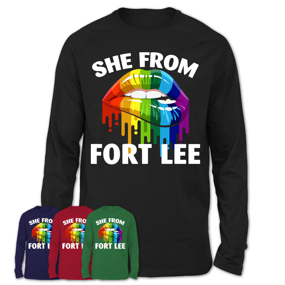 She From Fort Lee New Jersey T-Shirt LGBT Pride Sexy Lips Gift Shirt