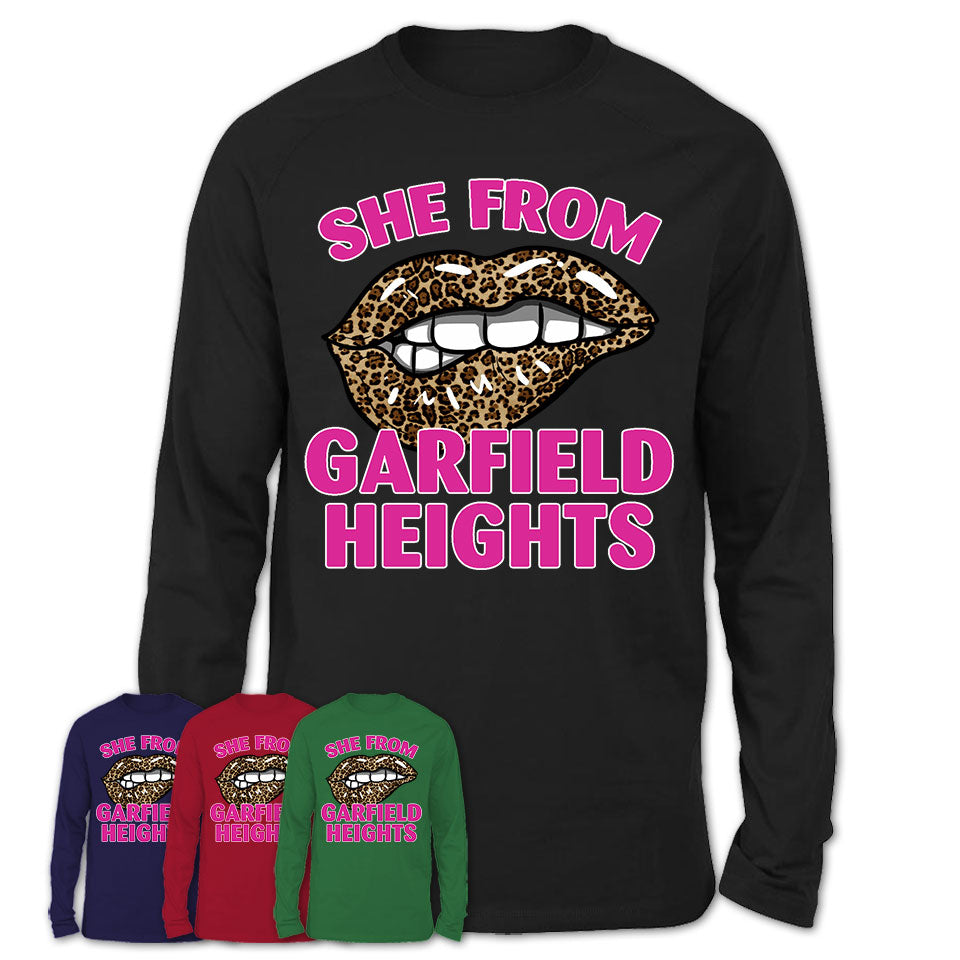 She From Garfield Heights Ohio Gift Cheetah Leopard Sexy Lips Shirt