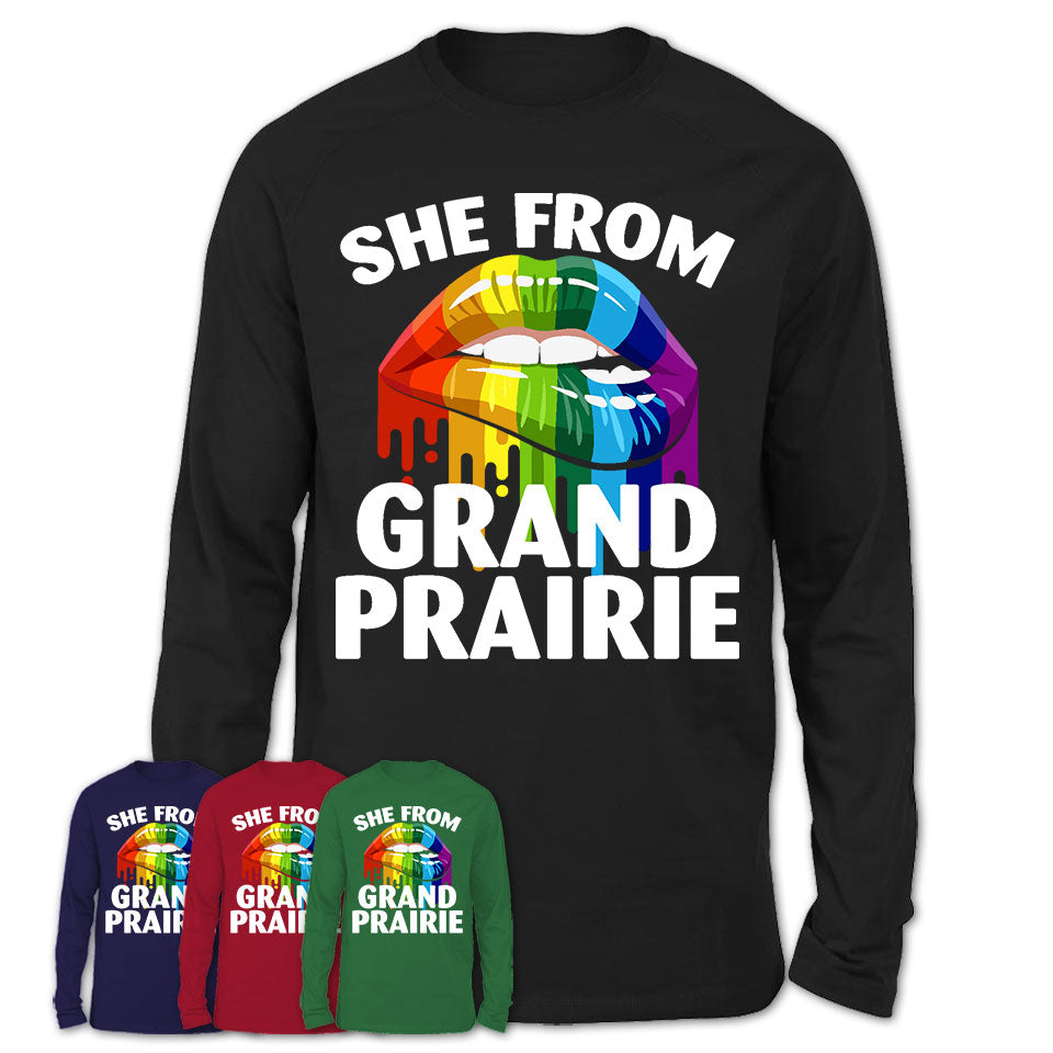 She From Grand Prairie Texas T-Shirt LGBT Pride Sexy Lips Gift Shirt