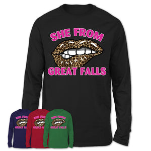 She From Great Falls Montana Gift Cheetah Leopard Sexy Lips Shirt