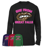 She From Great Falls Montana Gift Cheetah Leopard Sexy Lips Shirt