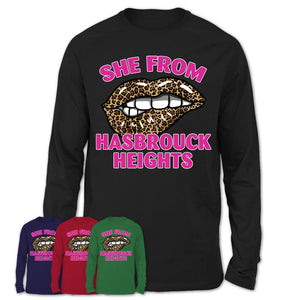 She From Hasbrouck Heights New Jersey Gift Cheetah Leopard Sexy Lips Shirt