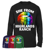 She From Highlands Ranch Colorado T-Shirt LGBT Pride Sexy Lips Gift Shirt