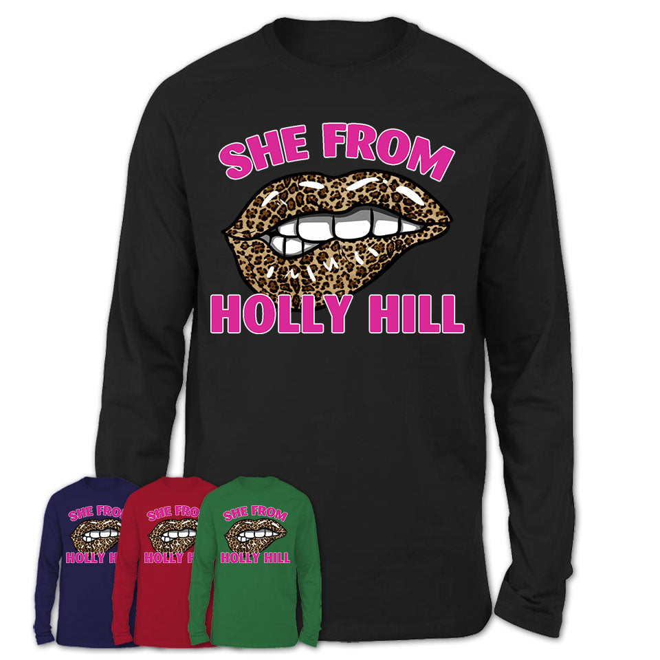 She From Holly Hill Florida Gift Cheetah Leopard Sexy Lips Shirt