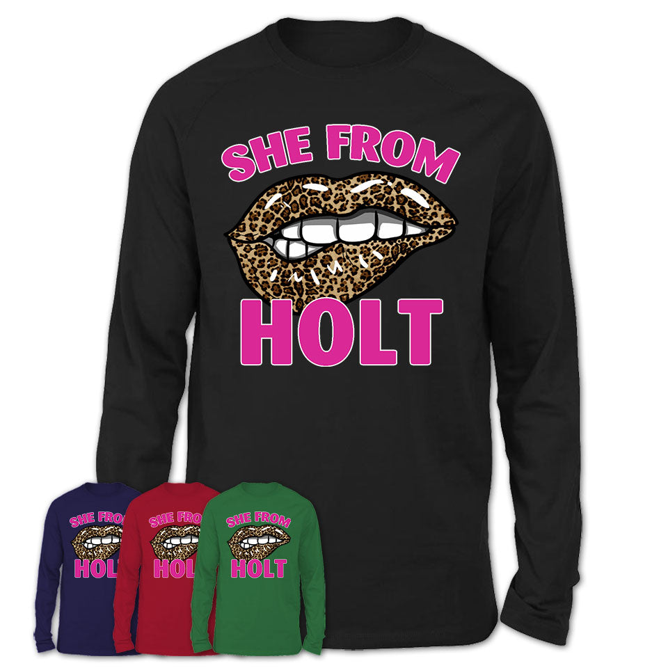 She From Holt Michigan Gift Cheetah Leopard Sexy Lips Shirt