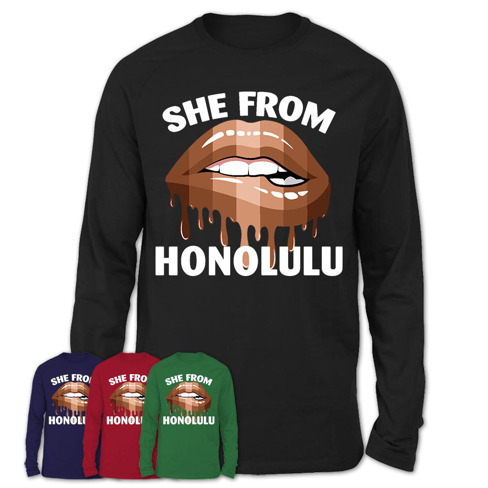 She From Honolulu Hawaii T-Shirt Black Lives Matter Sexy Lips Girl Shirt