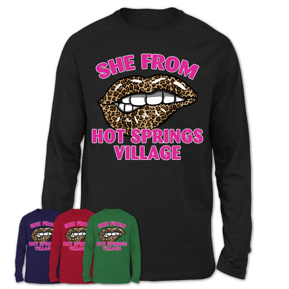 She From Hot Springs Village Arkansas Gift Cheetah Leopard Sexy Lips Shirt