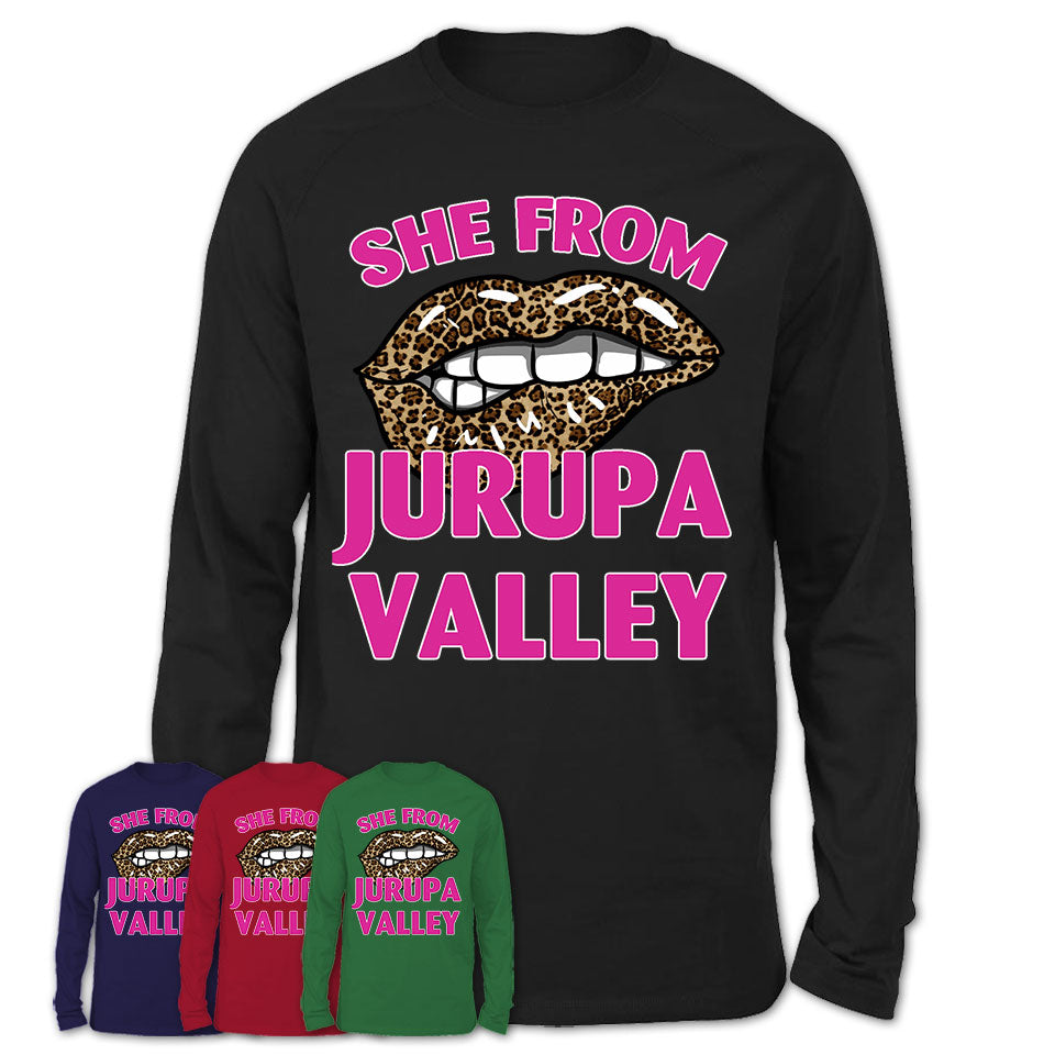 She From Jurupa Valley California Gift Cheetah Leopard Sexy Lips Shirt
