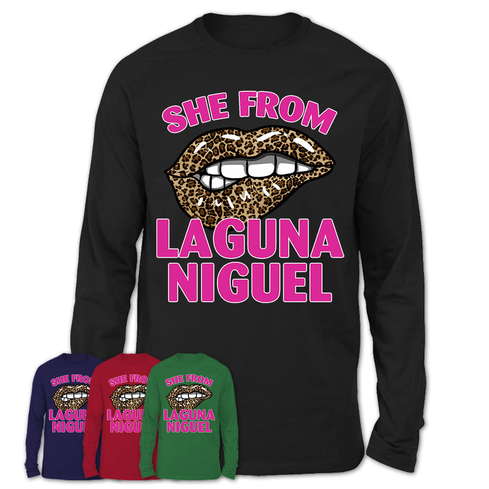 She From Laguna Niguel California Gift Cheetah Leopard Sexy Lips Shirt