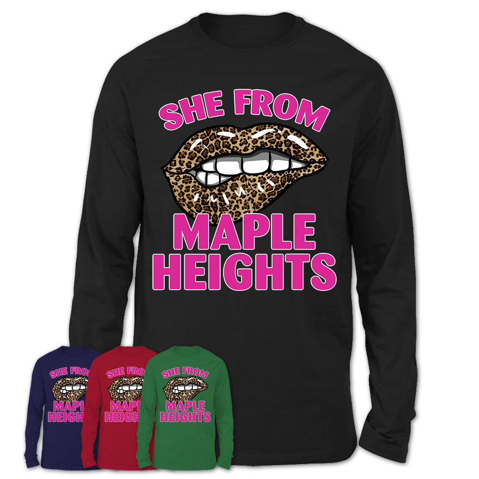 She From Maple Heights Ohio Gift Cheetah Leopard Sexy Lips Shirt