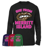 She From Merritt Island Florida Gift Cheetah Leopard Sexy Lips Shirt