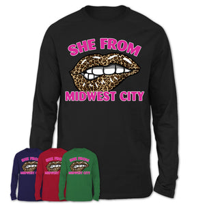 She From Midwest City Oklahoma Gift Cheetah Leopard Sexy Lips Shirt