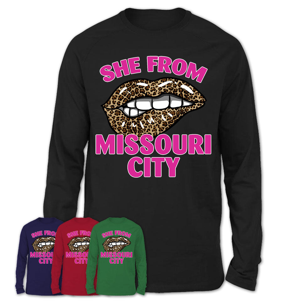 She From Missouri City Texas Gift Cheetah Leopard Sexy Lips Shirt