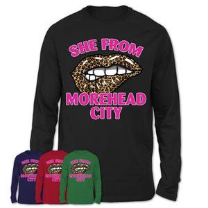 She From Morehead City North Carolina Gift Cheetah Leopard Sexy Lips Shirt