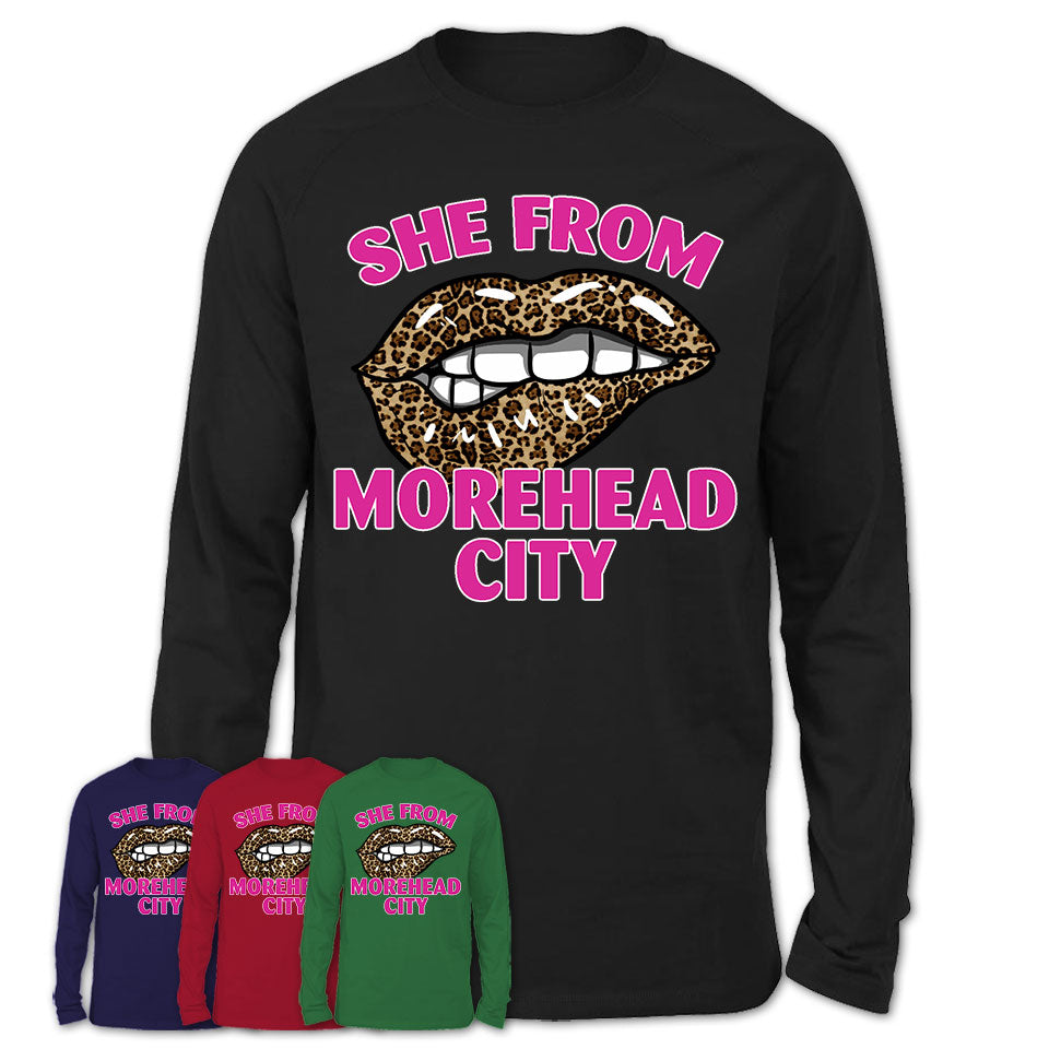 She From Morehead City North Carolina Gift Cheetah Leopard Sexy Lips Shirt
