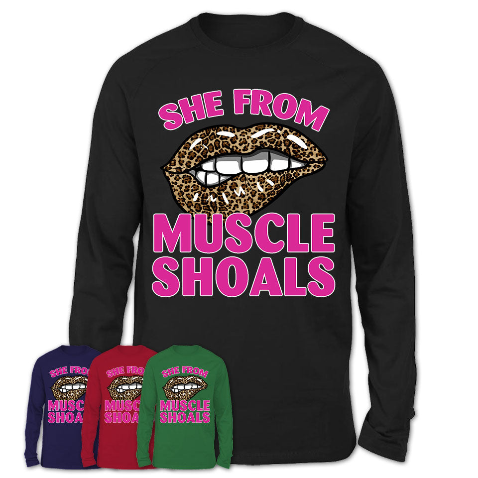 She From Muscle Shoals Alabama Gift Cheetah Leopard Sexy Lips Shirt
