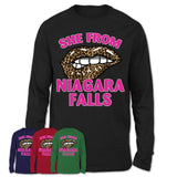She From Niagara Falls New York Gift Cheetah Leopard Sexy Lips Shirt
