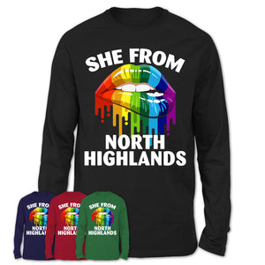 She From North Highlands California T-Shirt LGBT Pride Sexy Lips Gift Shirt