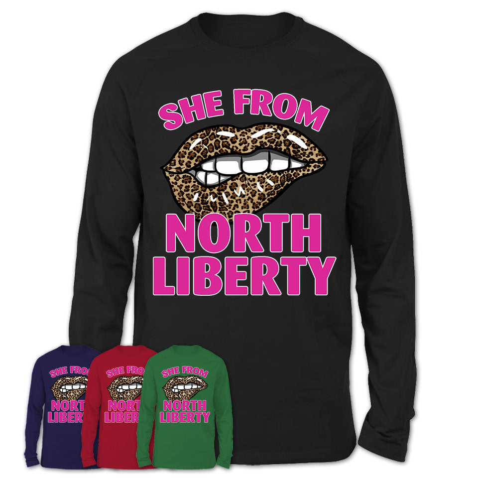 She From North Liberty Iowa Gift Cheetah Leopard Sexy Lips Shirt