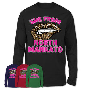 She From North Mankato Minnesota Gift Cheetah Leopard Sexy Lips Shirt