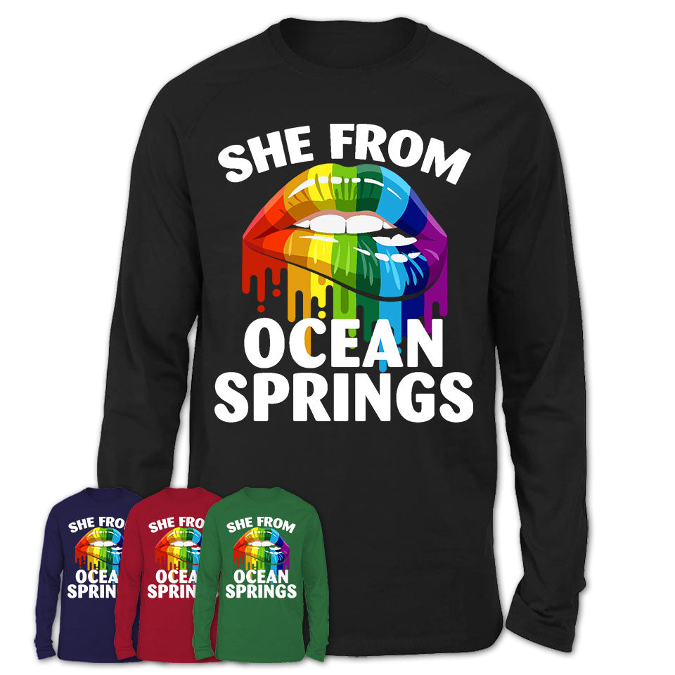 She From Ocean Springs Mississippi T-Shirt LGBT Pride Sexy Lips Gift Shirt