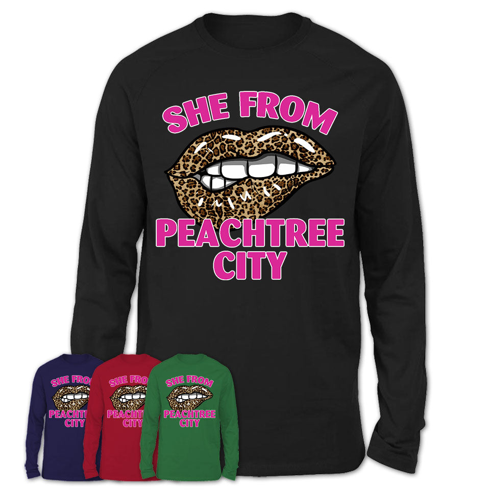 She From Peachtree City Georgia Gift Cheetah Leopard Sexy Lips Shirt