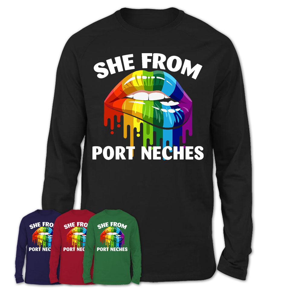 She From Port Neches Texas T-Shirt LGBT Pride Sexy Lips Gift Shirt