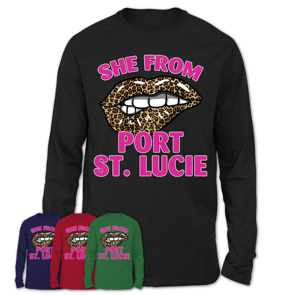 She From Port St. Lucie Florida Gift Cheetah Leopard Sexy Lips Shirt