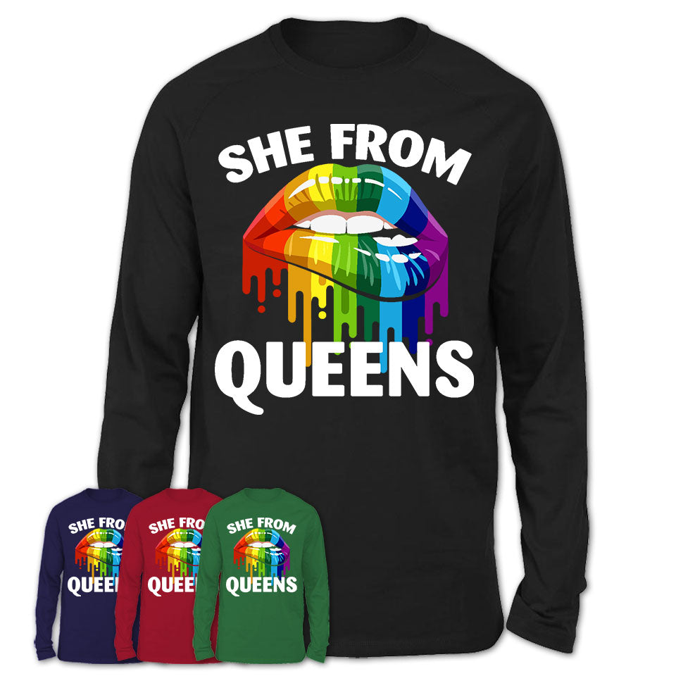 She From Queens New York T-Shirt LGBT Pride Sexy Lips Gift Shirt