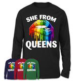She From Queens New York T-Shirt LGBT Pride Sexy Lips Gift Shirt