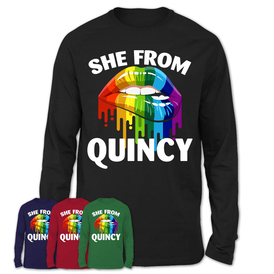 She From Quincy Massachusetts T-Shirt LGBT Pride Sexy Lips Gift Shirt