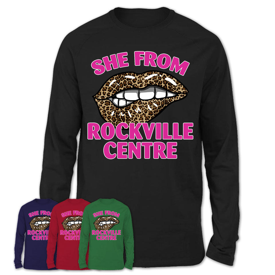 She From Rockville Centre New York Gift Cheetah Leopard Sexy Lips Shirt