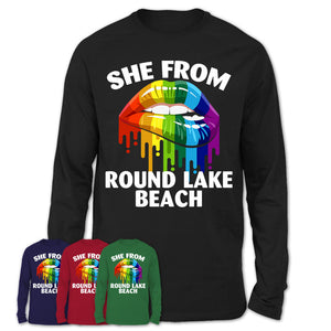 She From Round Lake Beach Illinois T-Shirt LGBT Pride Sexy Lips Gift Shirt