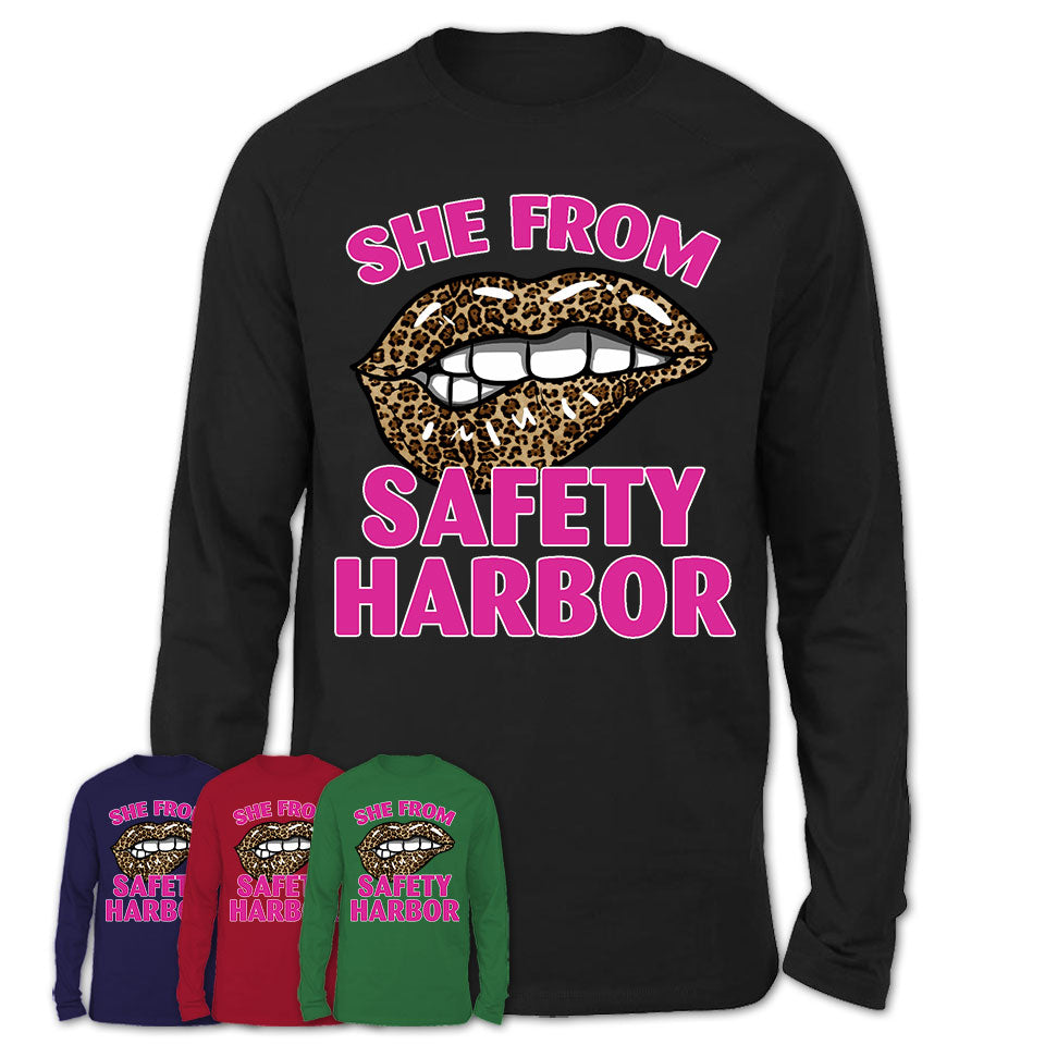 She From Safety Harbor Florida Gift Cheetah Leopard Sexy Lips Shirt