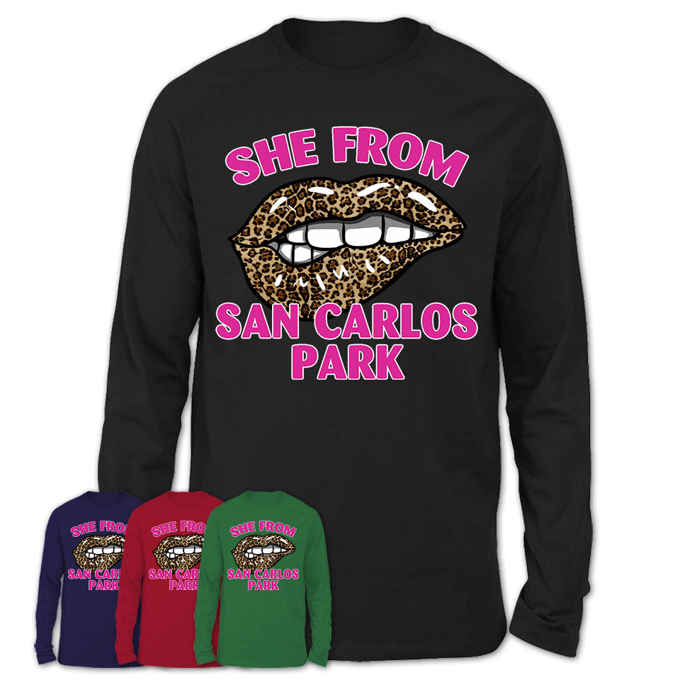 She From San Carlos Park Florida Gift Cheetah Leopard Sexy Lips Shirt