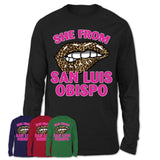 She From San Luis Obispo California Gift Cheetah Leopard Sexy Lips Shirt