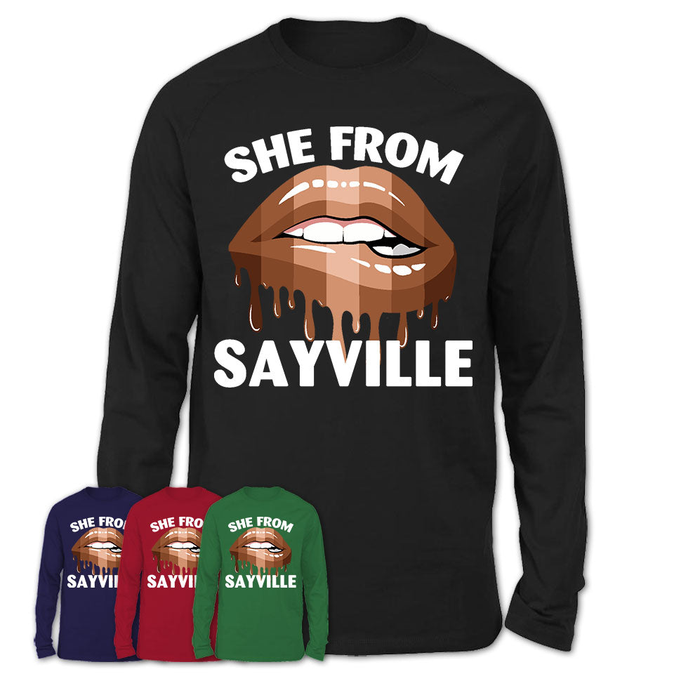 She From Sayville New York T-Shirt Black Lives Matter Sexy Lips Girl Shirt