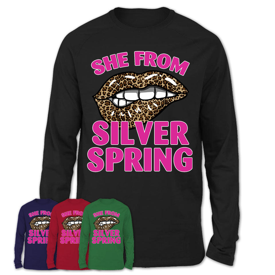 She From Silver Spring Maryland Gift Cheetah Leopard Sexy Lips Shirt