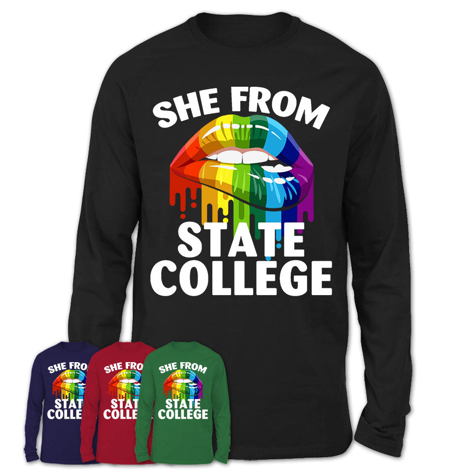 She From State College Pennsylvania T-Shirt LGBT Pride Sexy Lips Gift Shirt