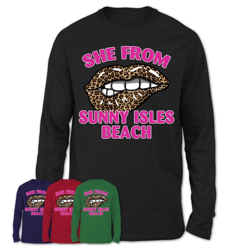 She From Sunny Isles Beach Florida Gift Cheetah Leopard Sexy Lips Shirt