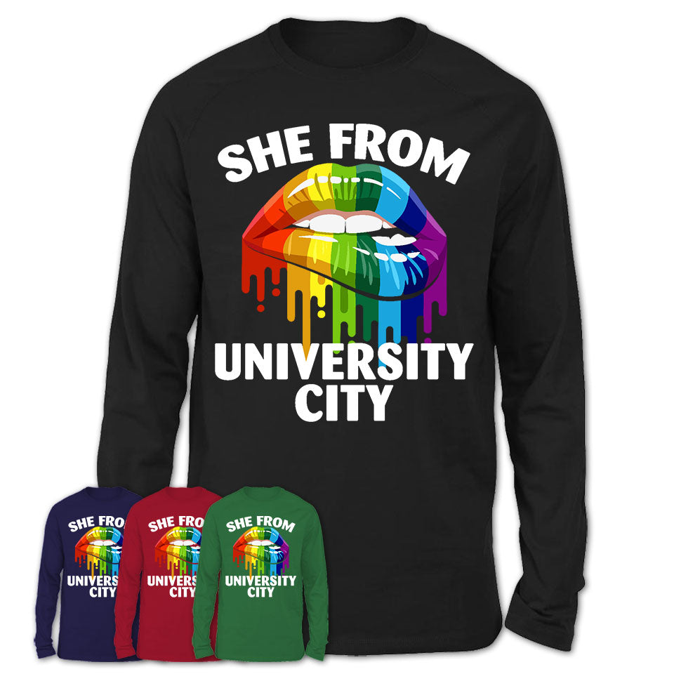 She From University City Missouri T-Shirt LGBT Pride Sexy Lips Gift Shirt