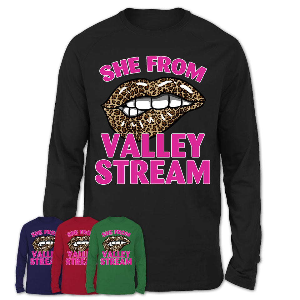 She From Valley Stream New York Gift Cheetah Leopard Sexy Lips Shirt