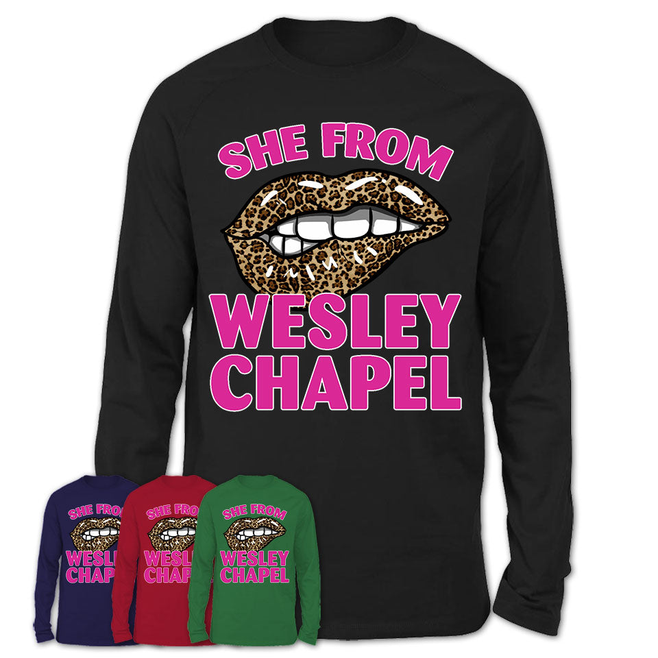 She From Wesley Chapel Florida Gift Cheetah Leopard Sexy Lips Shirt