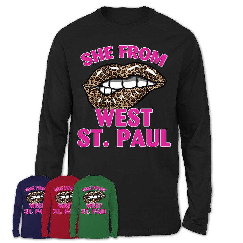 She From West St. Paul Minnesota Gift Cheetah Leopard Sexy Lips Shirt