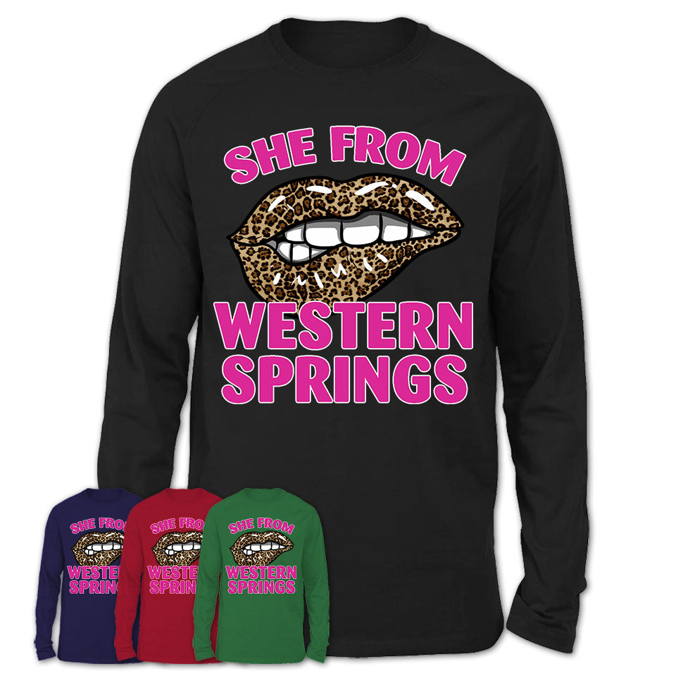 She From Western Springs Illinois Gift Cheetah Leopard Sexy Lips Shirt