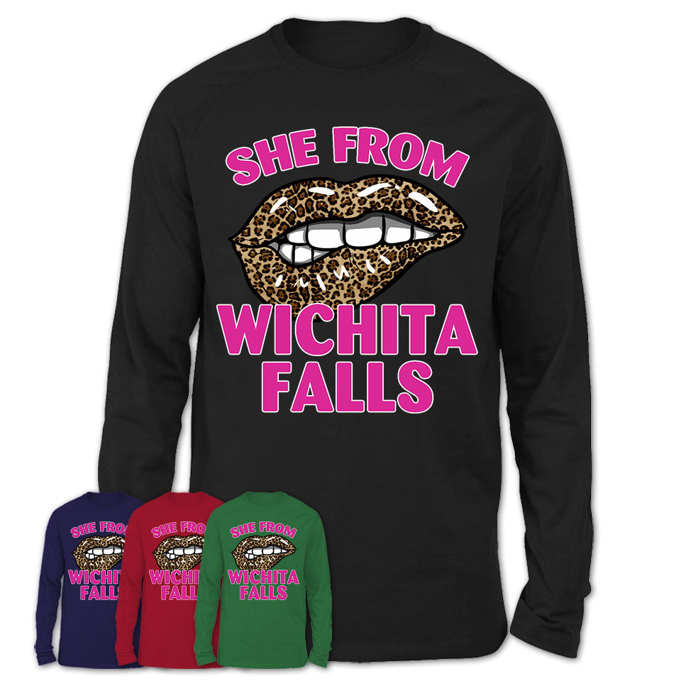 She From Wichita Falls Texas Gift Cheetah Leopard Sexy Lips Shirt