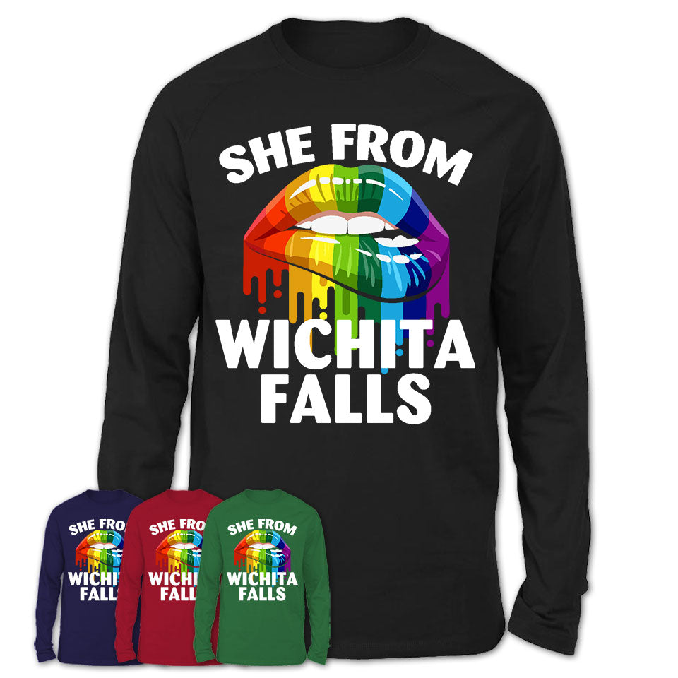 She From Wichita Falls Texas T-Shirt LGBT Pride Sexy Lips Gift Shirt