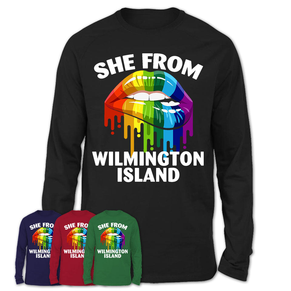 She From Wilmington Island Georgia T-Shirt LGBT Pride Sexy Lips Gift Shirt