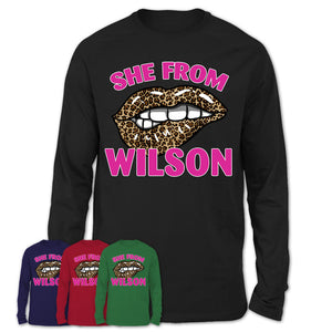 She From Wilson North Carolina Gift Cheetah Leopard Sexy Lips Shirt