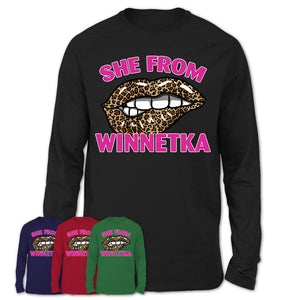 She From Winnetka Illinois Gift Cheetah Leopard Sexy Lips Shirt